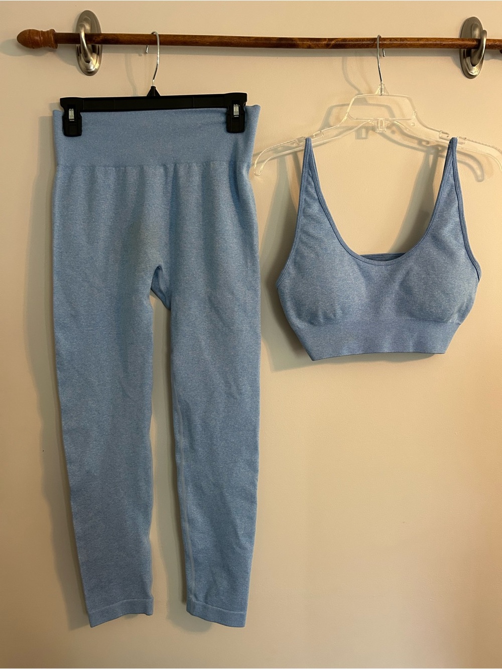 Seamless Light Blue Ribbed Lounge Leggings and Bralette Set